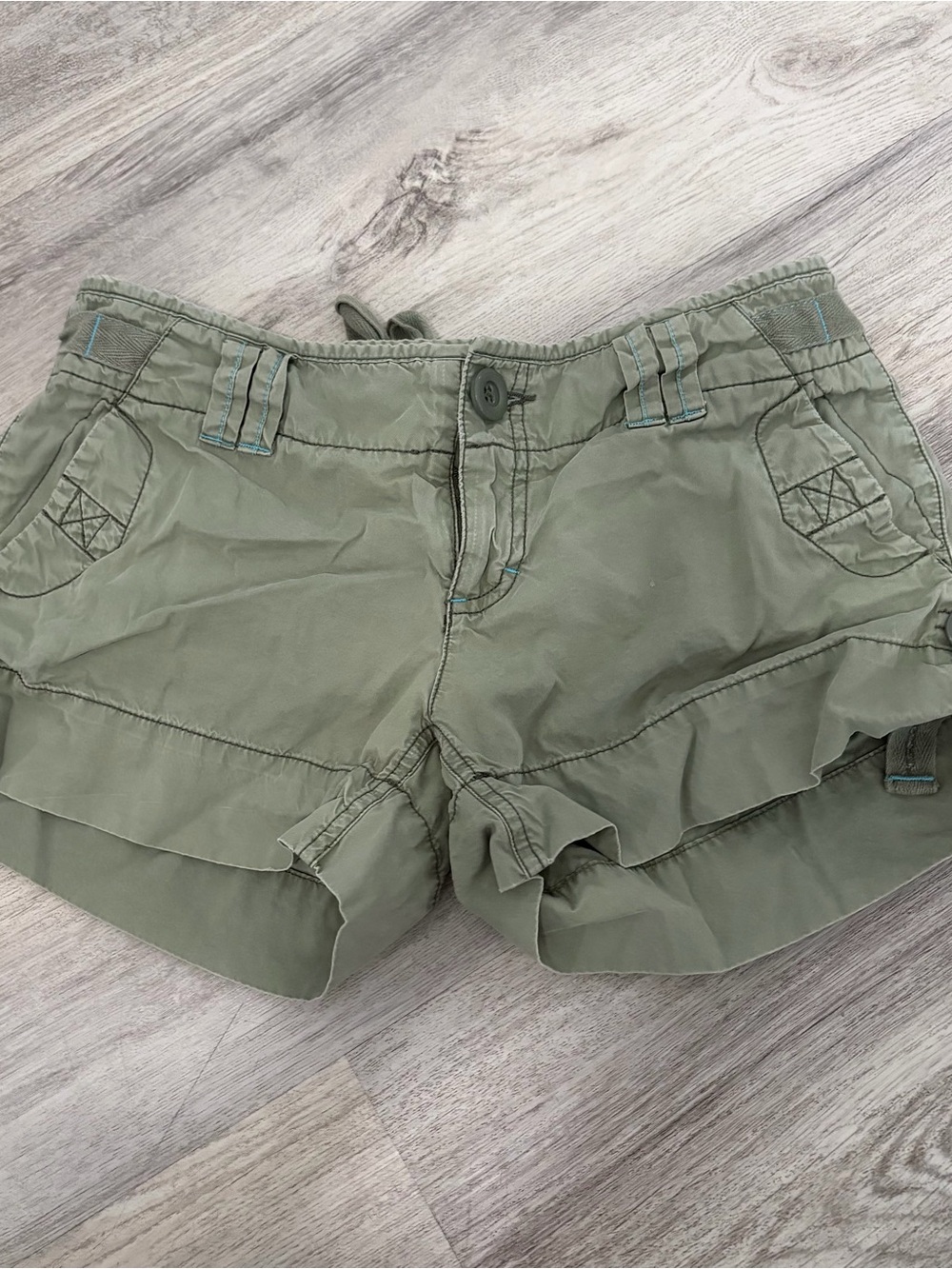 Vintage Y2K American Eagle Micro Mini Shorts Green Cargo 2 Low Rise Chino Preppy